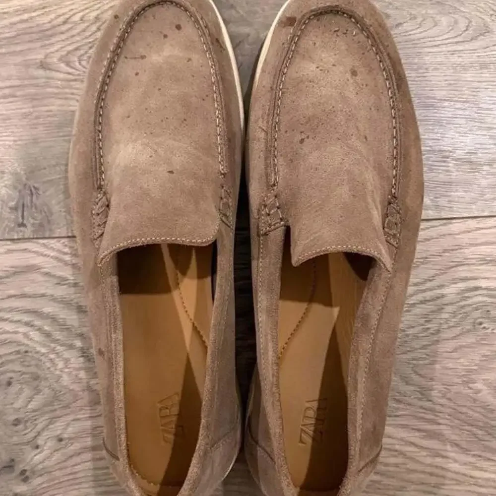 Zara Suede Slip-On Loafers Taupe Size 45
